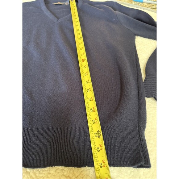 Vintage Robert Bruce V Neck Sweater Mens Large Blue Knit Ribbed Trim Made USA - Picture 7 of 8